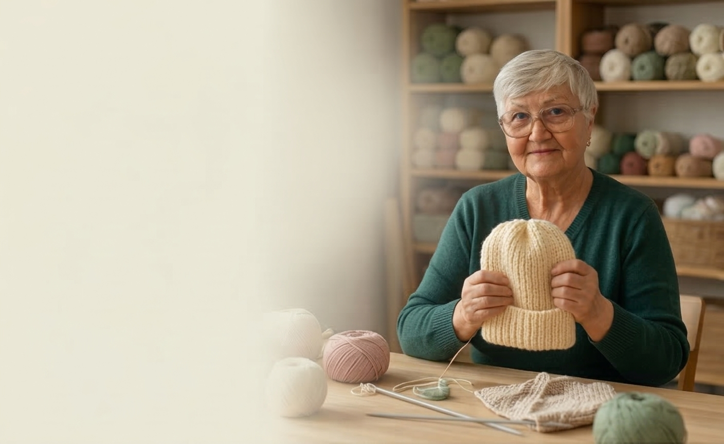 KnitPlan's main knitter with a white hat